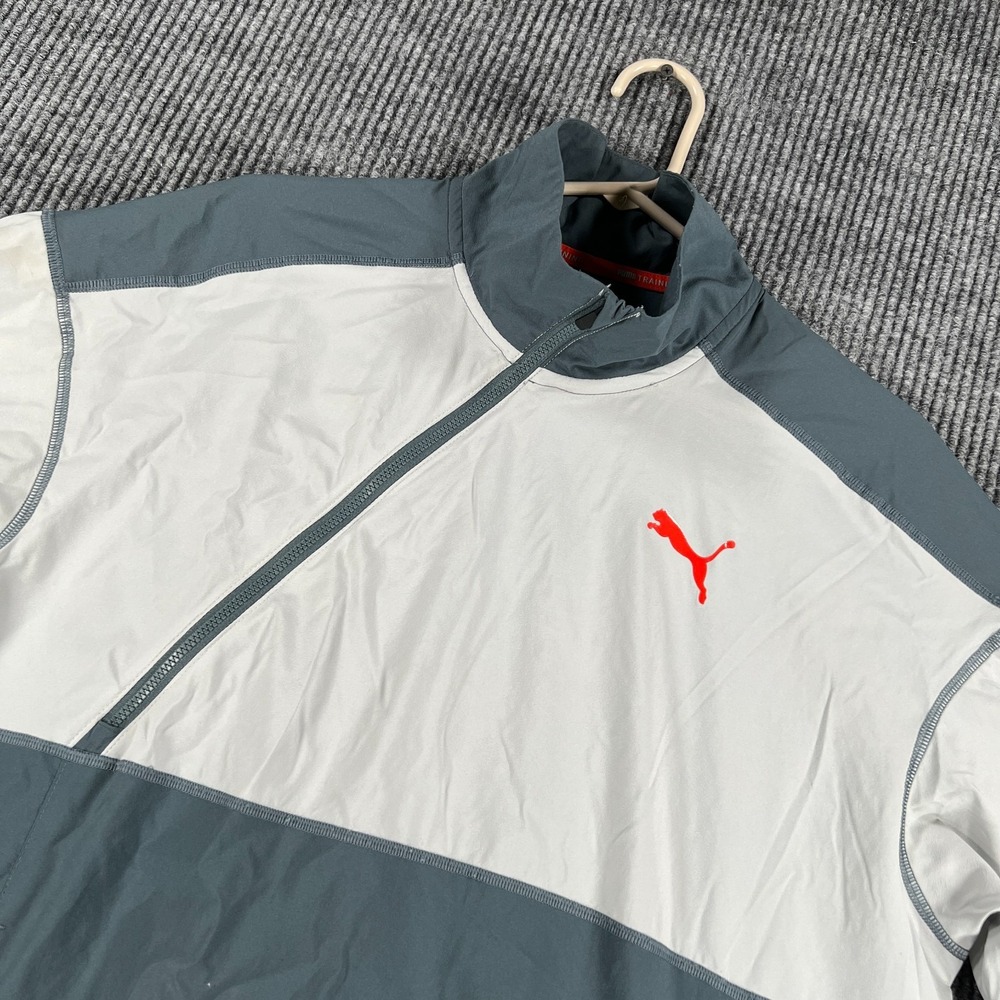 Puma Pullover Shirt Mens Medium White Gray Long Sleeve Training Active 1/4 Zip